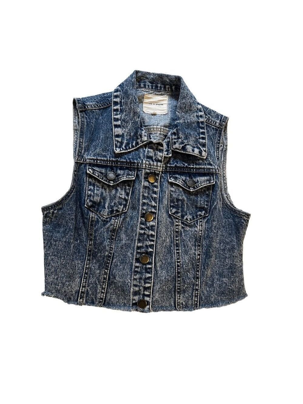 Life in Progress Sleeveless Cropped JEAN JACKET S